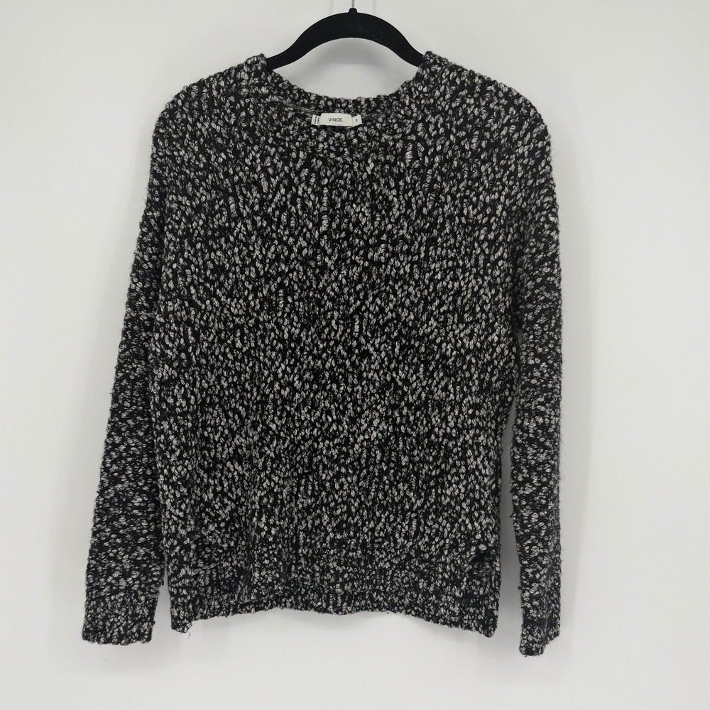 Vince Black White Marled Popcorn Knit Merino Wool Cotton Sweater XS RN106730